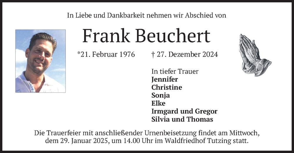  Traueranzeige für Frank Beuchert vom 18.01.2025 aus merkurtz