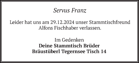 Traueranzeige von Franz  von merkurtz