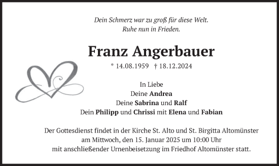 Traueranzeige von Franz Angerbauer von merkurtz