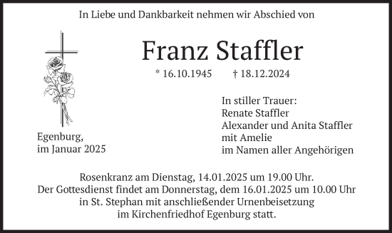 Traueranzeige von Franz Staffler von merkurtz