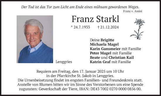 Traueranzeige von Franz Starkl von merkurtz