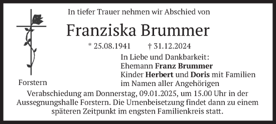 Traueranzeige von Franziska Brummer von merkurtz