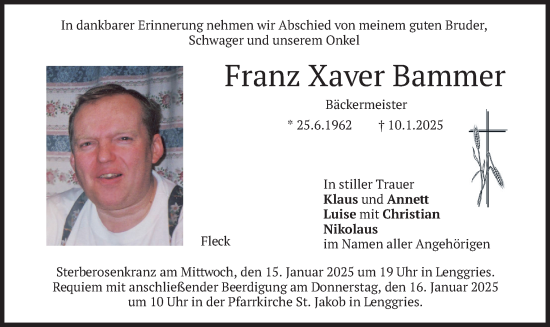 Traueranzeige von Franz Xaver Bammer von merkurtz