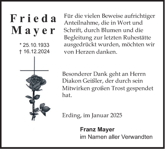 Traueranzeige von Frieda Mayer von merkurtz