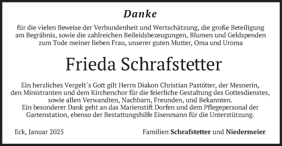 Traueranzeige von Frieda Schrafstetter von merkurtz