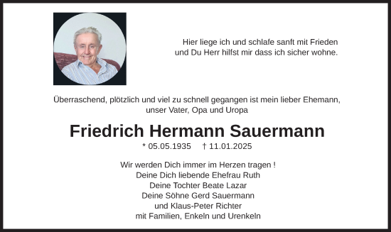 Traueranzeige von Friedrich Hermann Sauermann von merkurtz