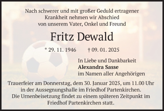 Traueranzeige von Fritz Dewald von merkurtz