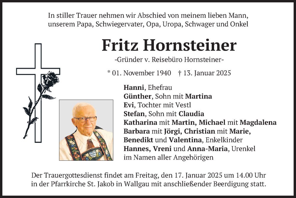  Traueranzeige für Fritz Hornsteiner vom 16.01.2025 aus merkurtz