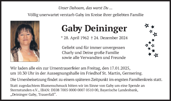 Traueranzeige von Gaby Deininger von merkurtz