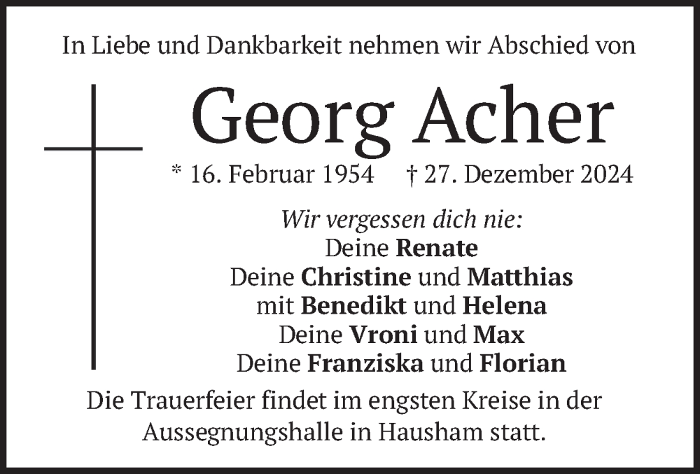  Traueranzeige für Georg Acher vom 11.01.2025 aus merkurtz