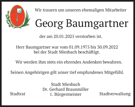 Traueranzeige von Georg Baumgartner von merkurtz