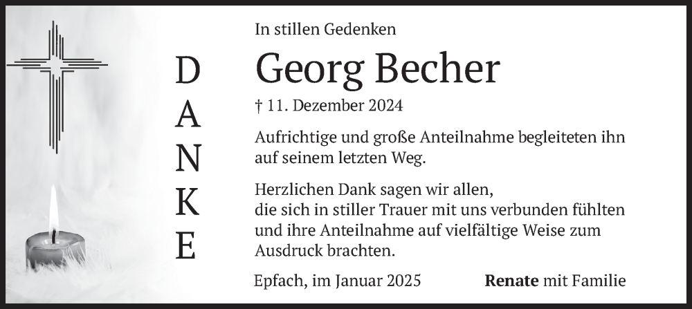  Traueranzeige für Georg Becher vom 11.01.2025 aus merkurtz
