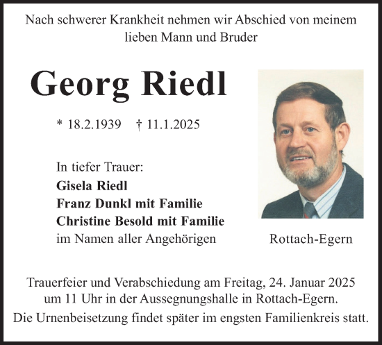 Traueranzeige von Georg Riedl von merkurtz