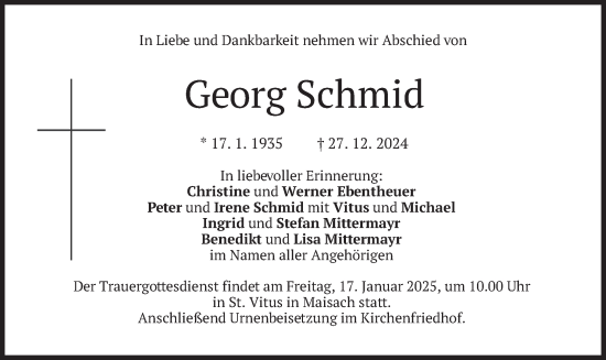 Traueranzeige von Georg Schmid von merkurtz
