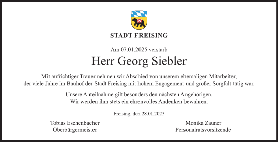 Traueranzeige von Georg Siebler von merkurtz