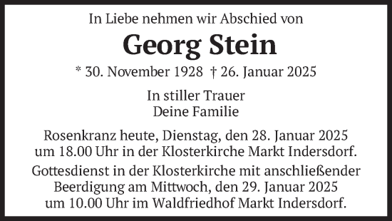 Traueranzeige von Georg Stein von merkurtz