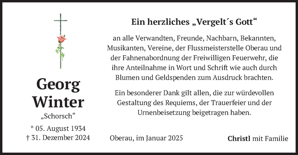  Traueranzeige für Georg Winter vom 25.01.2025 aus merkurtz