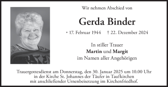 Traueranzeige von Gerda Binder von merkurtz
