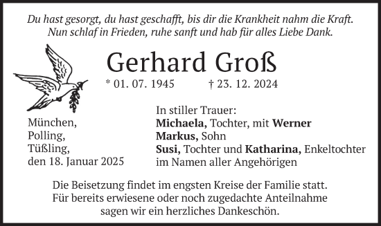 Traueranzeige von Gerhard Groß von merkurtz