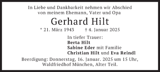 Traueranzeige von Gerhard Hilt von merkurtz