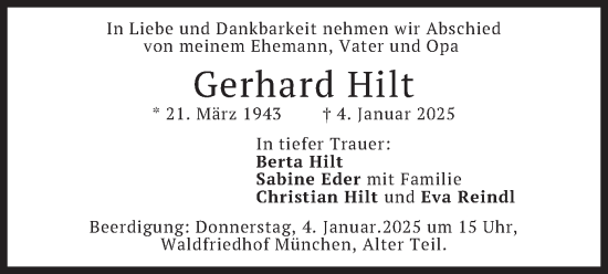 Traueranzeige von Gerhard Hilt von merkurtz