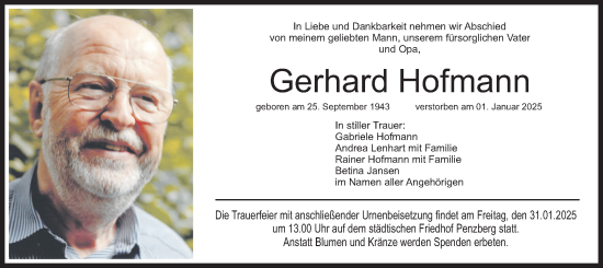 Traueranzeige von Gerhard Hofmann von merkurtz