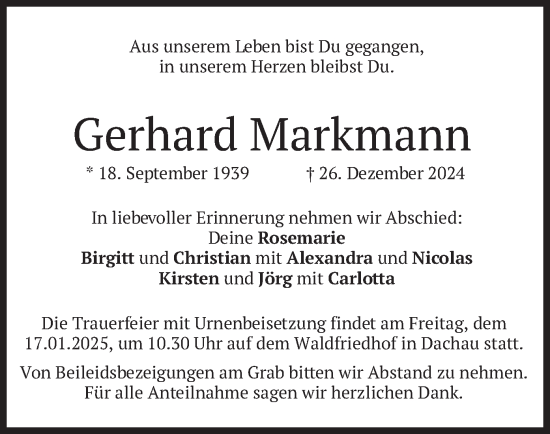 Traueranzeige von Gerhard Markmann von merkurtz