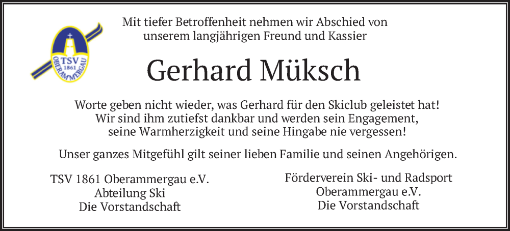  Traueranzeige für Gerhard Müksch vom 18.01.2025 aus merkurtz