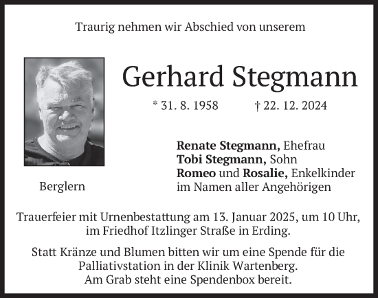 Traueranzeige von Gerhard Stegmann von merkurtz