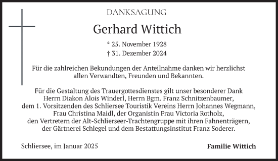 Traueranzeige von Gerhard Wittich von merkurtz