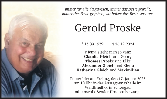 Traueranzeige von Gerold Proske von merkurtz