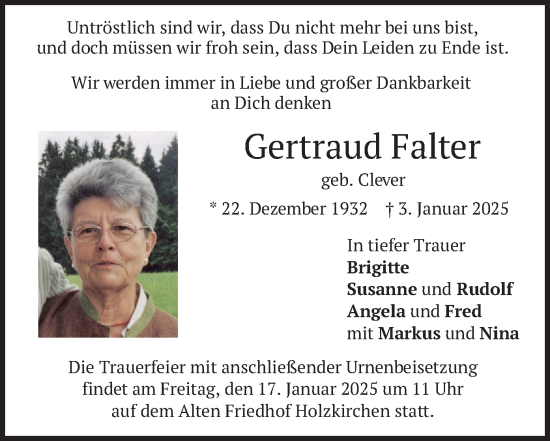 Traueranzeige von Gertraud Falter von merkurtz