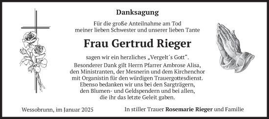 Traueranzeige von Gertrud Rieger von merkurtz