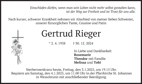 Traueranzeige von Gertrud Rieger von merkurtz