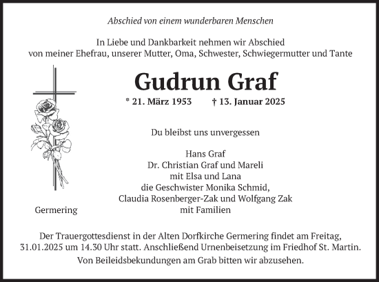 Traueranzeige von Gudrun Graf von merkurtz