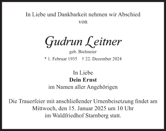 Traueranzeige von Gudrun Leitner von merkurtz