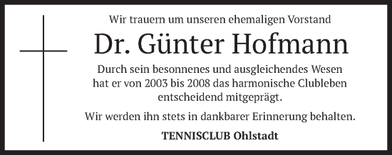 Traueranzeige von Günter Hofmann von merkurtz