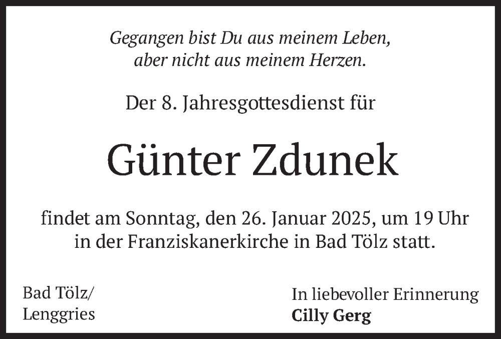  Traueranzeige für Günter Zdunek vom 24.01.2025 aus merkurtz
