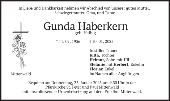 Traueranzeige von Gunda Haberkern von merkurtz