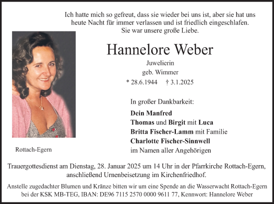 Traueranzeige von Hannelore Weber von merkurtz