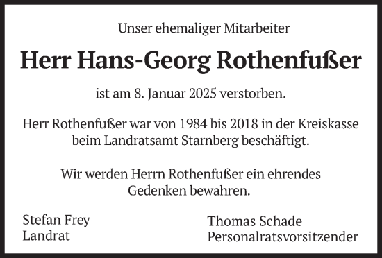 Traueranzeige von Hans-Georg Rothenfußer von merkurtz