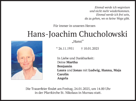 Traueranzeige von Hans-Joachim Chucholowski von merkurtz