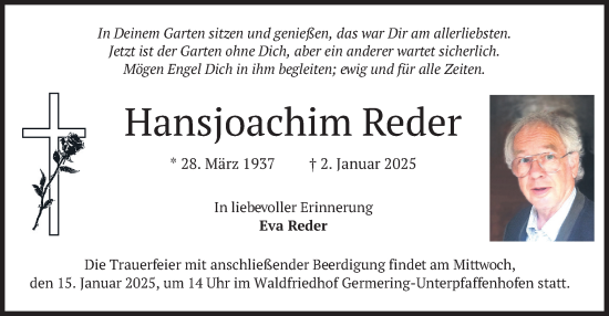 Traueranzeige von Hansjoachim Reder von merkurtz