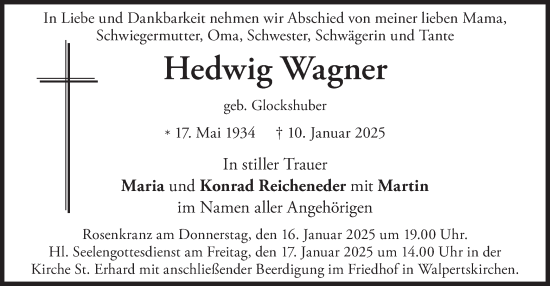 Traueranzeige von Hedwig Wagner von merkurtz