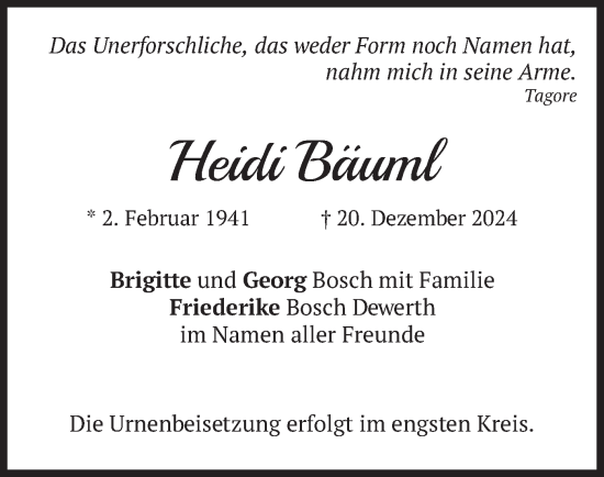 Traueranzeige von Heidi Bäuml von merkurtz