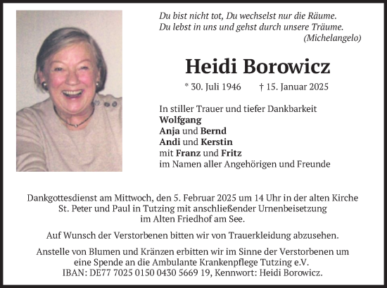 Traueranzeige von Heidi Borowicz von merkurtz