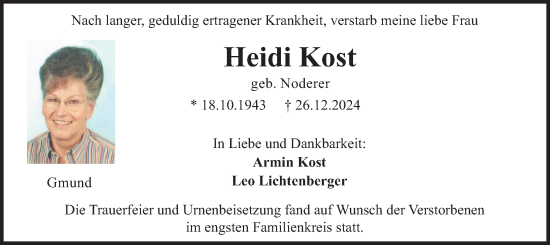 Traueranzeige von Heidi Kost von merkurtz