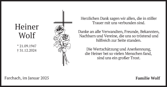 Traueranzeige von Heiner Wolf von merkurtz