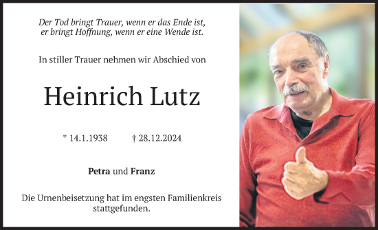 Traueranzeige von Heinrich Lutz von merkurtz