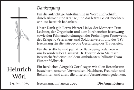 Traueranzeige von Heinrich Wörl von merkurtz